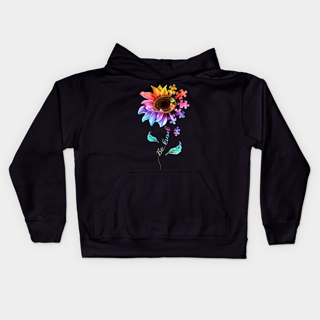 Autism Sunflower Be Kind Autism Awareness Kids Hoodie by Benko Clarence